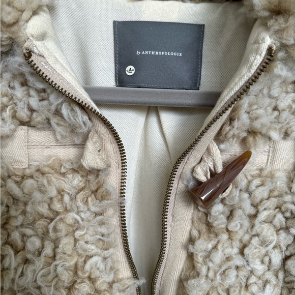Anthropologie Beige Cropped Teddy Fleece Shearling Sherpa Coat - Picture 7 of 9